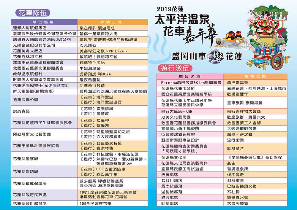 2019太平洋溫泉花車嘉年華-盛岡山車遊花蓮